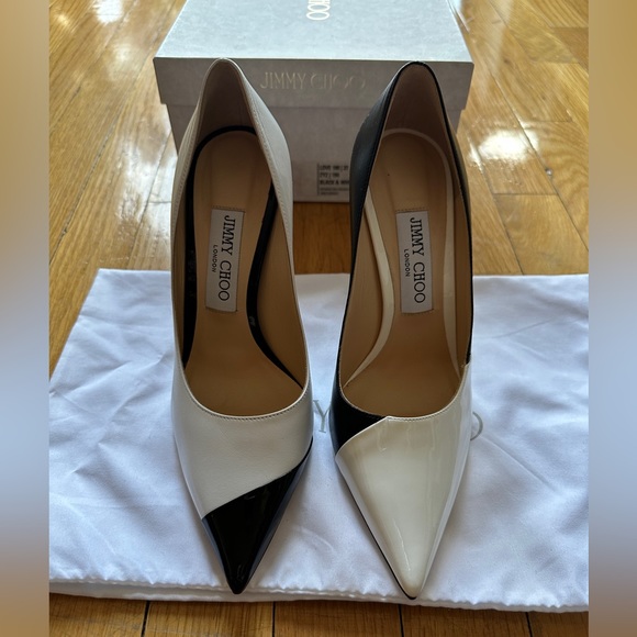 SOLD - Jimmy Choo Love 100 Black and White Napa and Patent Leather NIB sz 37 - Picture 2 of 7
